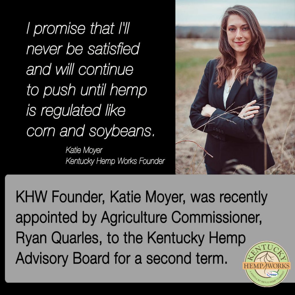 KHW Founder, Katie Moyer, reappointed to Kentucky Hemp Advisory Board.